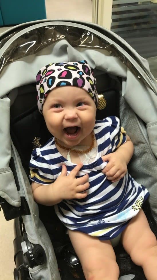 Indianna in her pram with central line