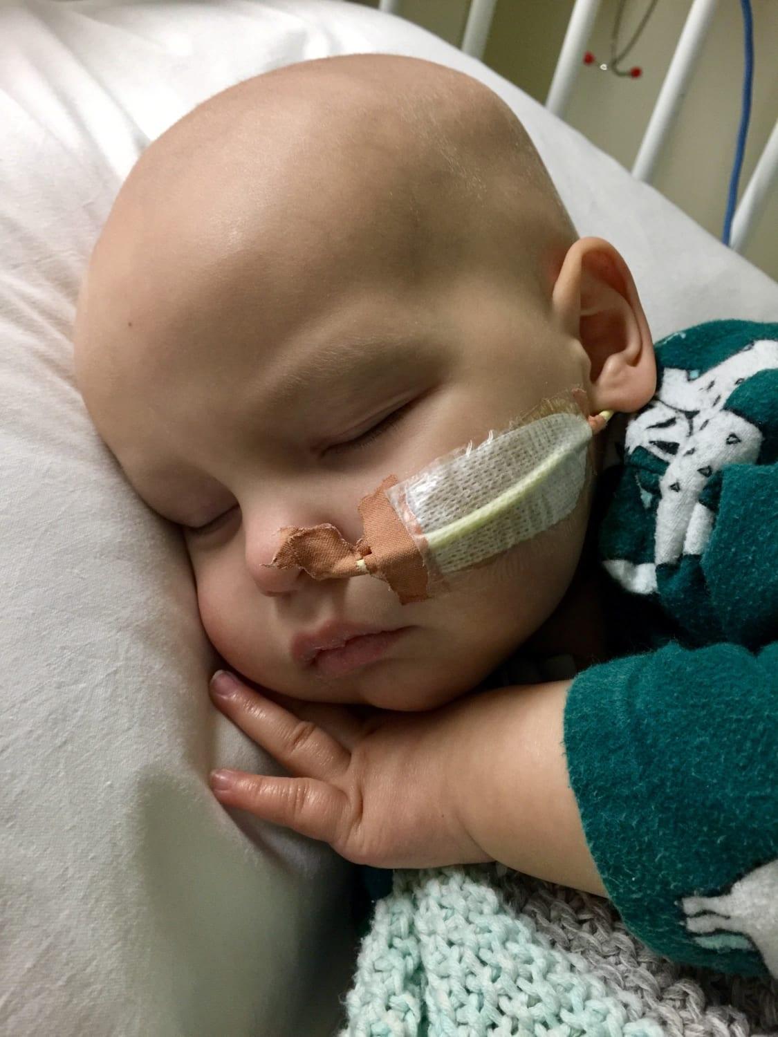 Georgie sleeping in hospital