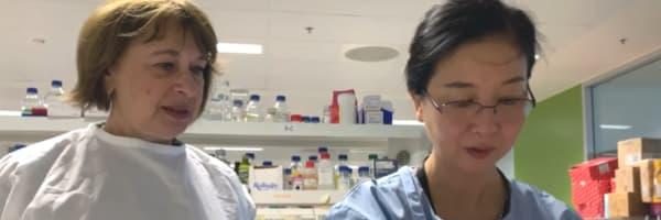 Dr Alla Dolnikov in the research lab with assistant